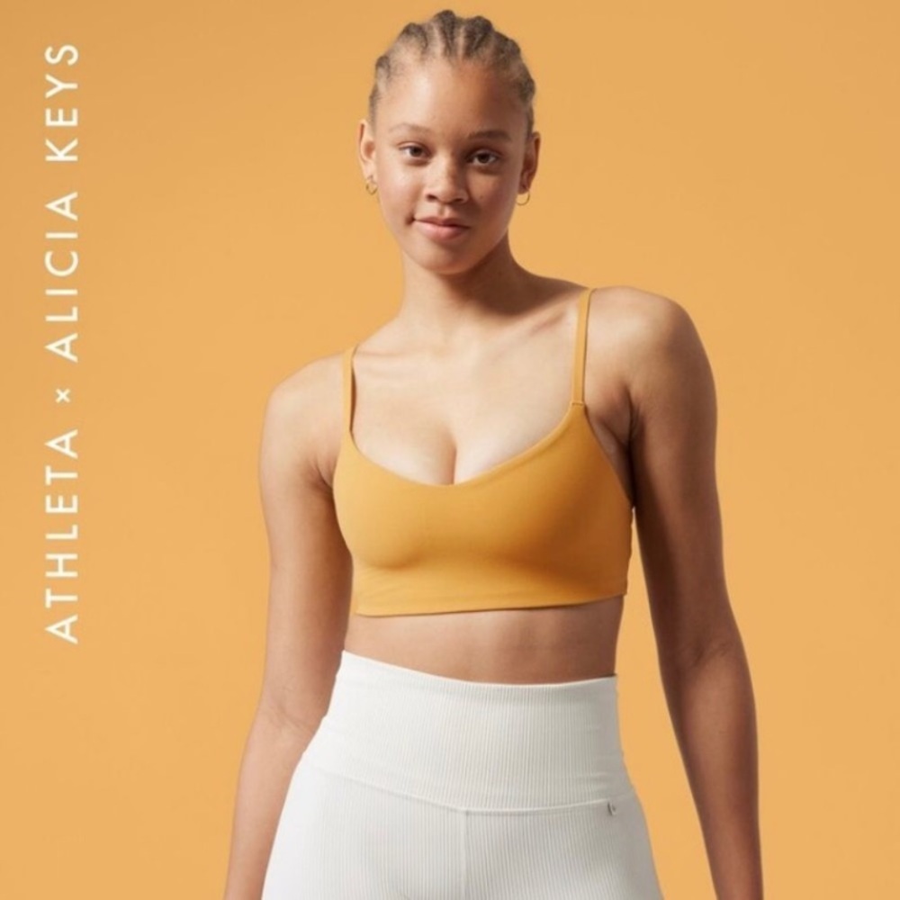 Athleta Mustard Yellow & Pink Seamless Light Support Sports Bras